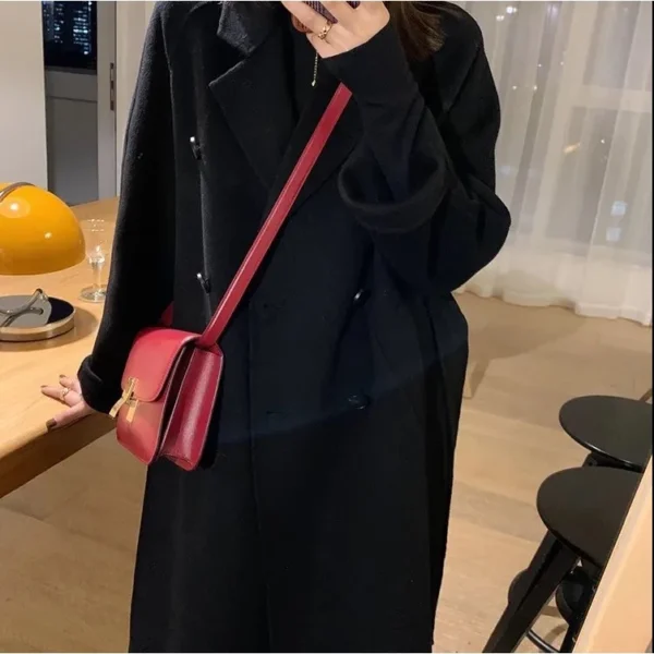 3090aa86f6f7a7eeccf4413d6e43d3fa.webp Double Breasted Wool Coat Women Free Size L100cm W52cm S58cm