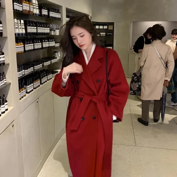 31880aa4c753478382fff9b4c63f7821.webp Double Breasted Wool Coat Women Free Size L100cm W52cm S58cm