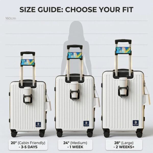 20/24/28 inch Travel Luggage Bags Suitcase Cup Holder Trolley Suitcase