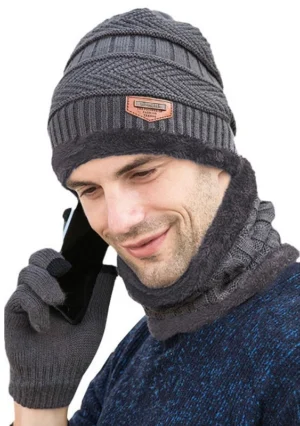3 in 1 Beanie Scarf Gloves Set Free Size Hat 26cm Scarf 45cm