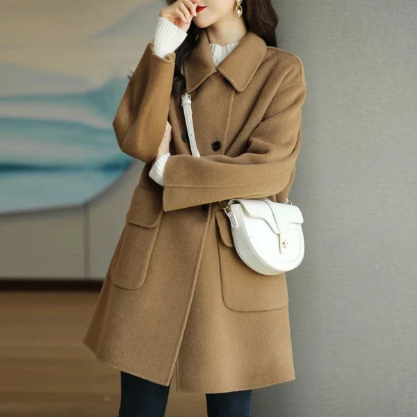 sg-11134201-7rbl3-lpwexpc5r75z5c.webp Double Breasted Wool Coat Women Free Size L90cm W52cm S58cm